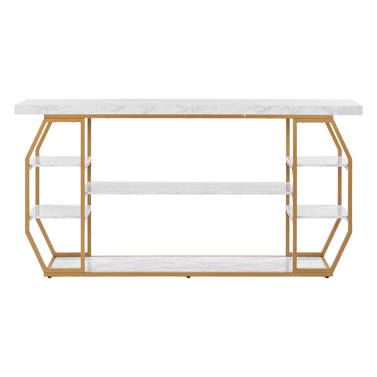 3 Tiers Marble Console Table Modern Golden Geometric Large Console Table_voghion.com